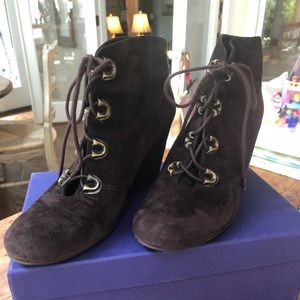 COPY - Brown Stuart Weitzman lace-up Wedge Booties.